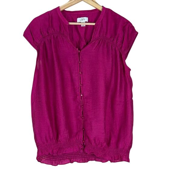 Ann Taylor Loft Top Womens M Fuchsia Sleeveless Button Front Cottagecore Peasant - Picture 1 of 5